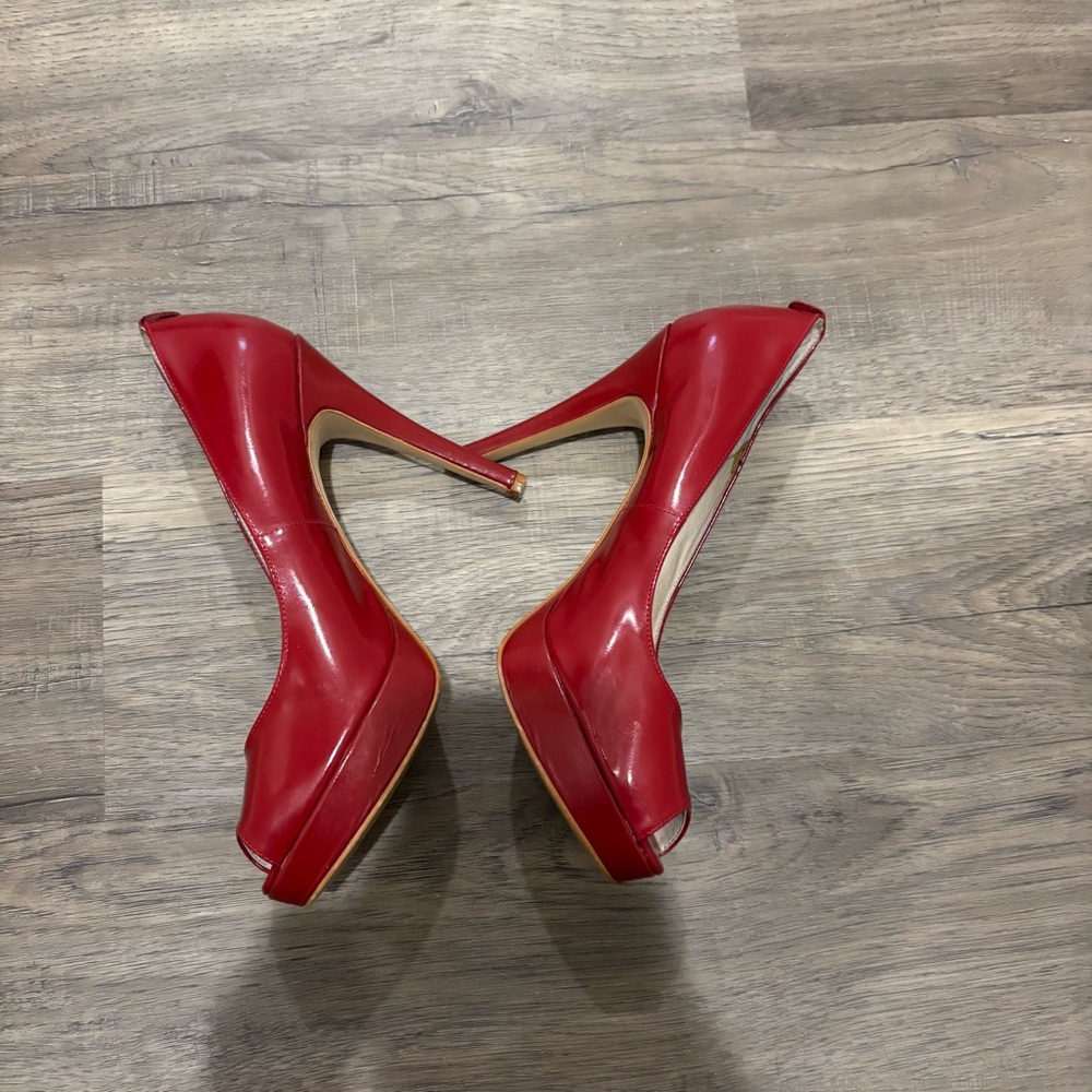 MICHAEL Michael Kors Red Patent Platform Peep Toe Heels - Picture 3 of 8